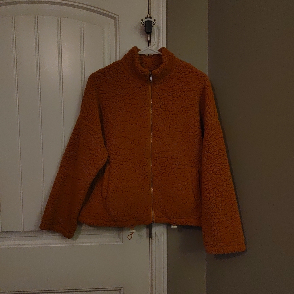 Orange Fleece Overcoat Full Zip Drawstring Bust 24 Inches Length 24 Inches